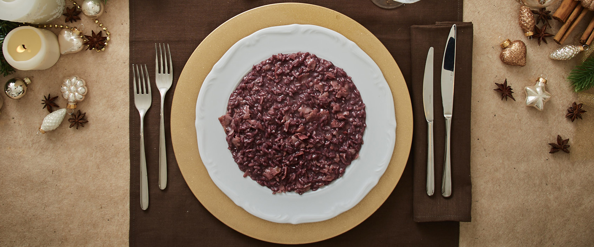 Risotto au saucisson cuit et vin rouge
