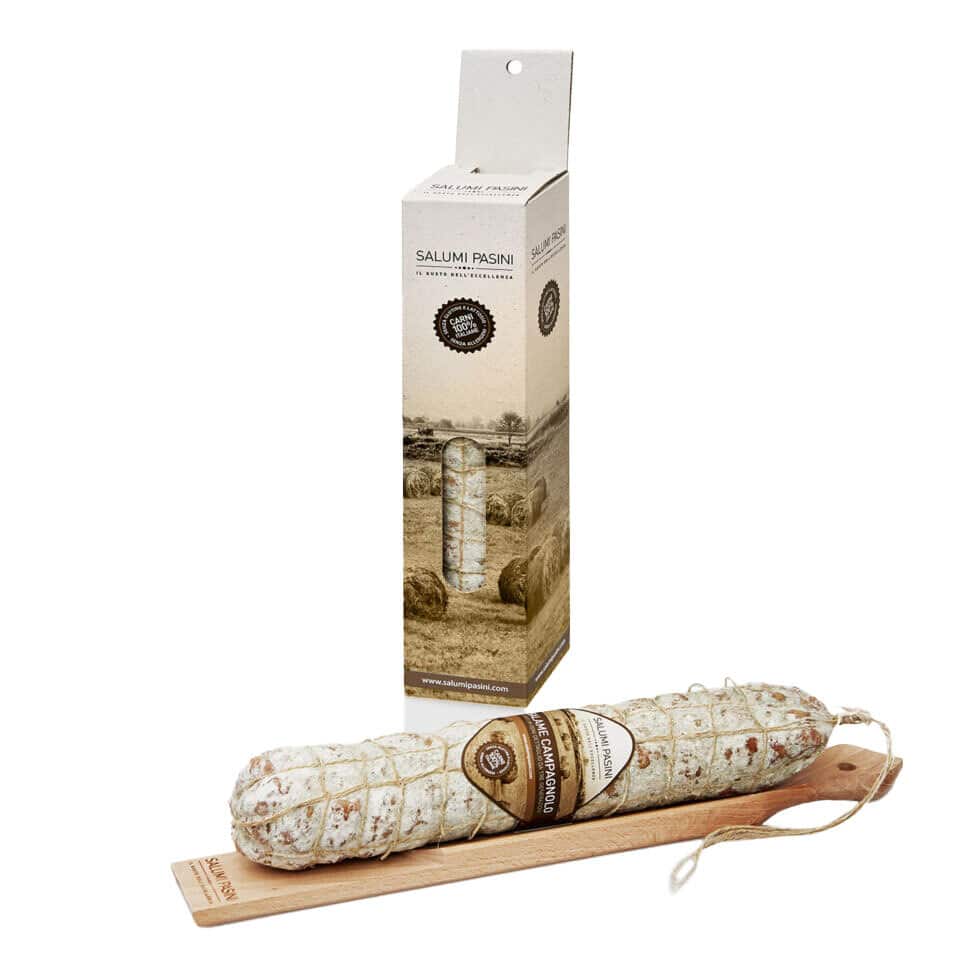 SAUCISSON CAMPAGNOLO NOUÉ À MAIN AVEC BOÎTE ET PLANCHE À DECOUPER