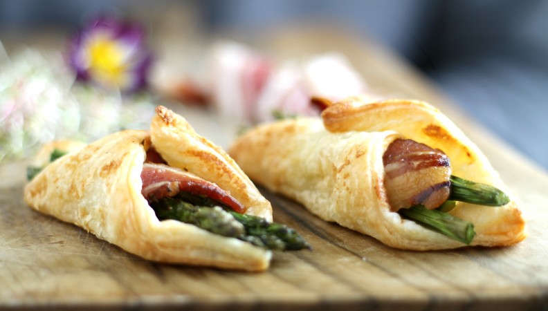 Bundles of savory puff pastry with bacon