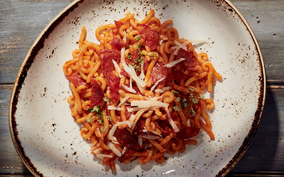 Pasta Gramigna with Spicy Girello Sausage Crumbs